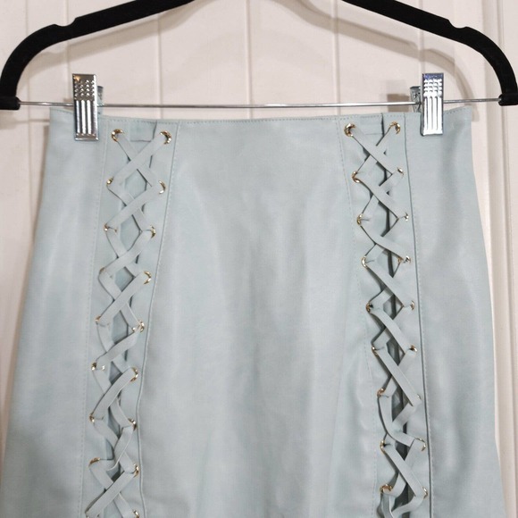 House of CB Womens Skirt Toriola Blue Vegan Leather Lace Up Pencil High Rise S - Picture 5 of 11